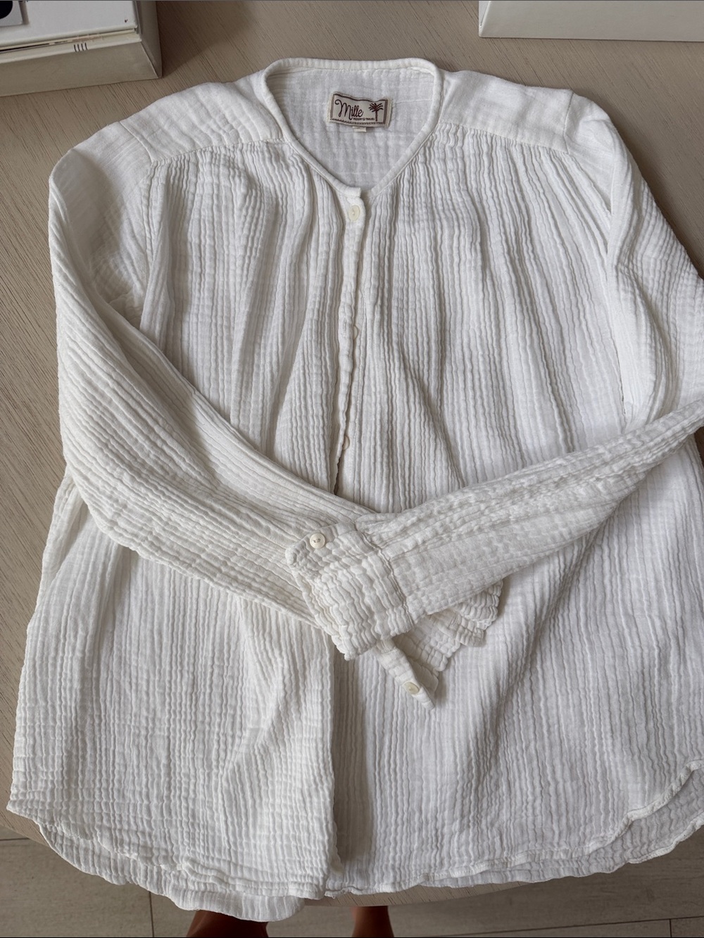 Mille Cream Textured Button-Front Women's Shirt